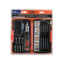 Zestaw końcówek do wkręcania + wkrętak z grzechotką 62szt